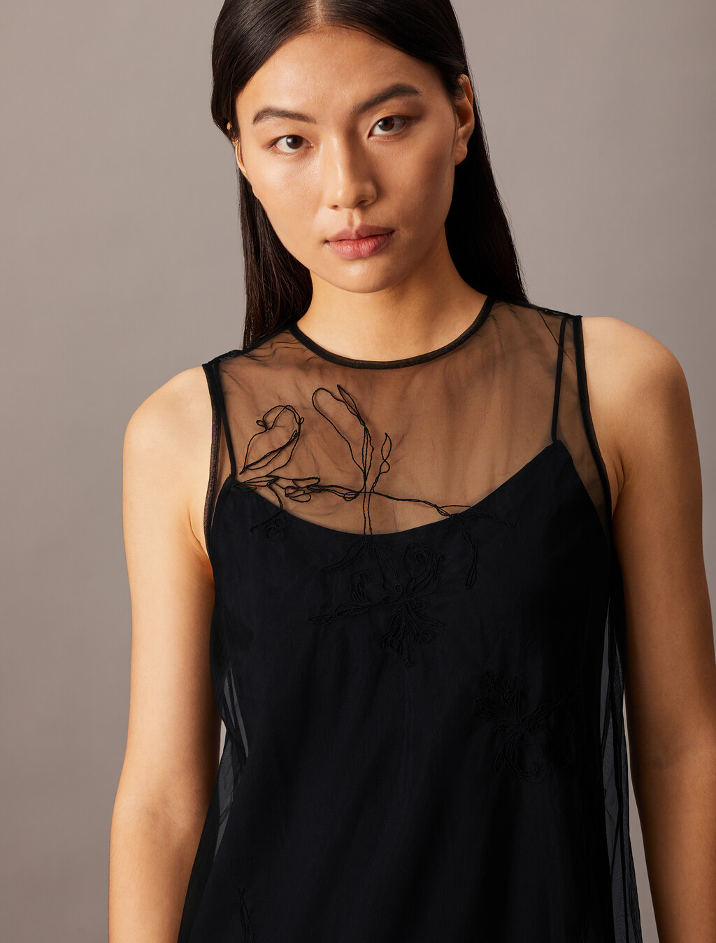 Embroidered Mini Dress, Black, hi-res