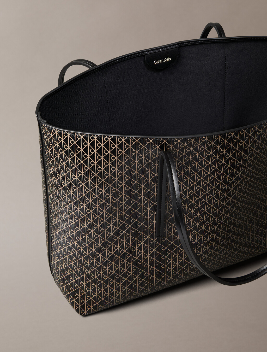 Allover Monogram Logo Tote Bag with Pouch, BLACK AOP, hi-res