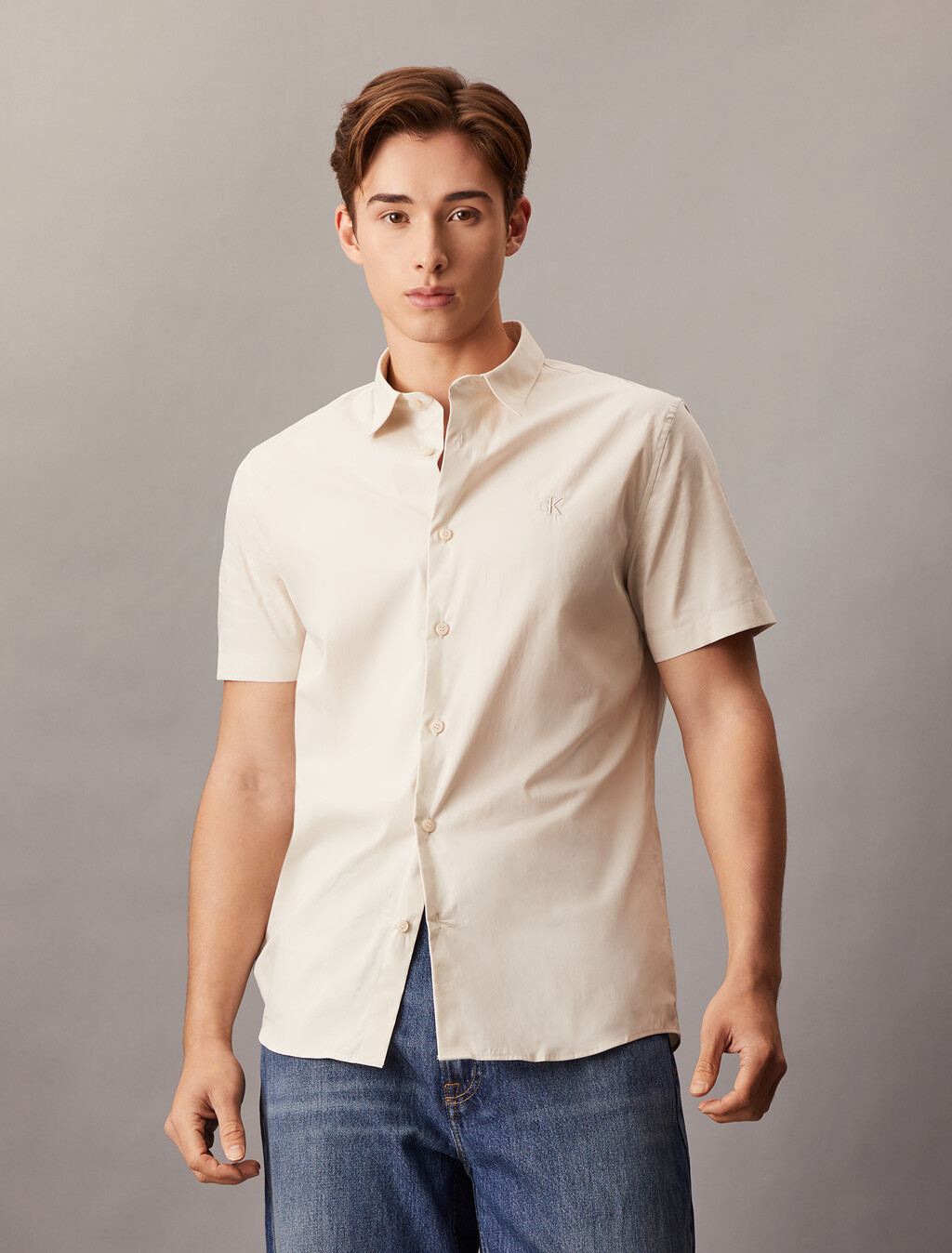 Essentials Monogram Slim Shirt, Moonbeam, hi-res