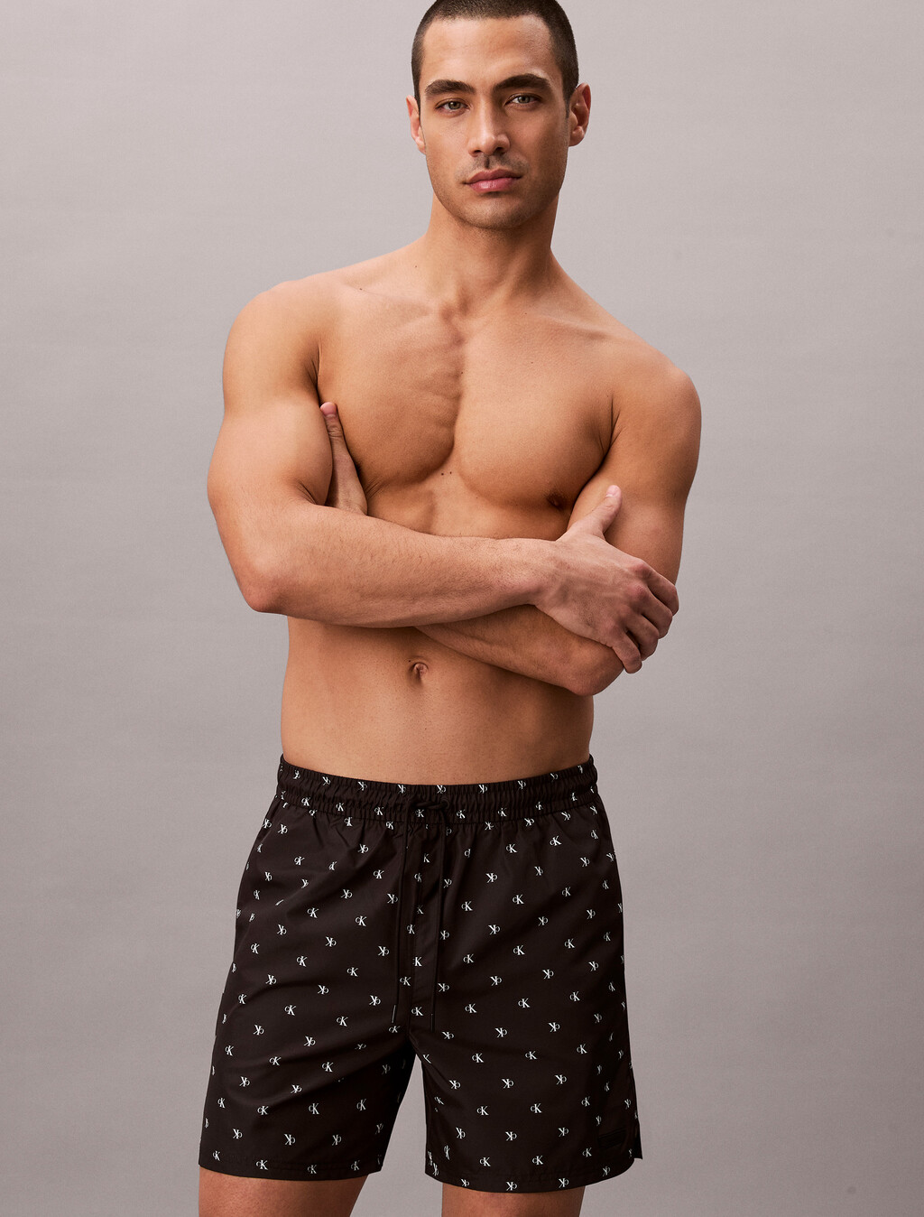 Solid Swim Shorts, DIAMOND LOGO BLACK, hi-res