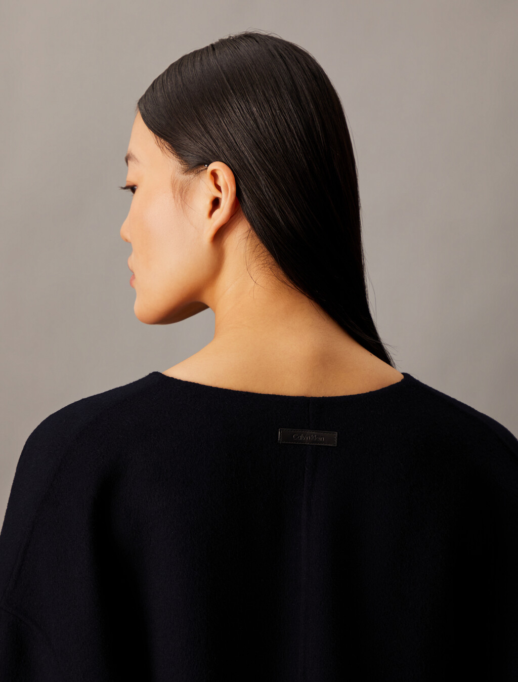 Cashmere Wool Blend Collarless Wrap Coat, Black Beauty, hi-res