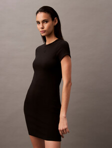 Rib Knit Mini Dress, Black, hi-res