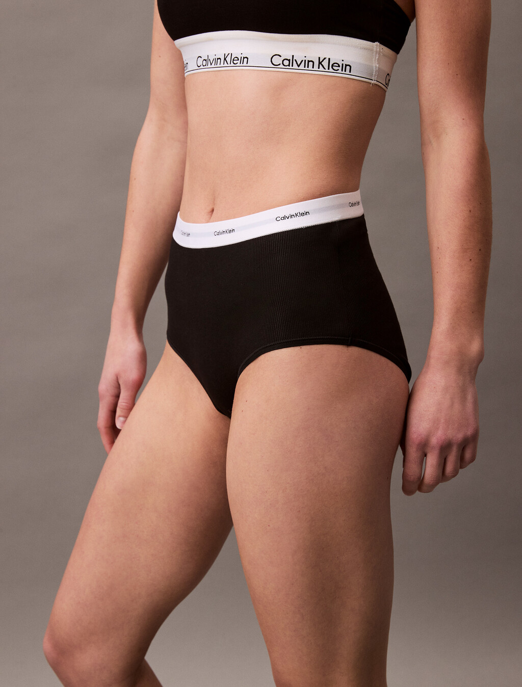 Cotton Stretch Rib Knit High Rise Brief, Black, hi-res