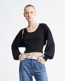 Feminine 2 In 1 Knit Cardigan, Ck Black, hi-res