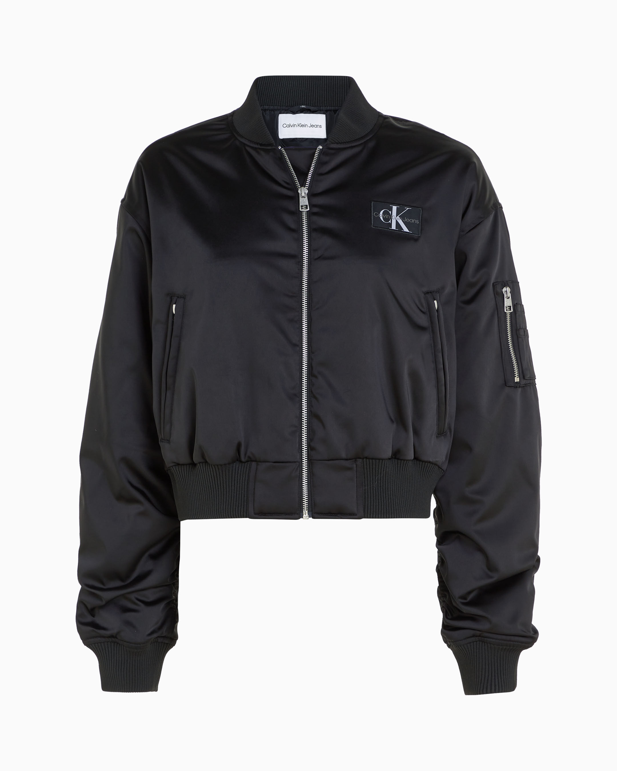 White cropped cheap bomber jacket