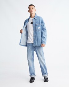 Boxy Utility Denim Shirt Jacket, LIGHT BLUE, hi-res