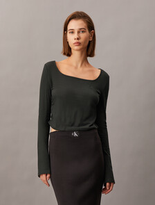 Side Gather Rib Knit Baby Fit Tee, Ck Black, hi-res
