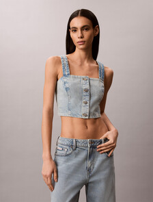 Logo Tape Denim Tank Top, FRESH WATER, hi-res