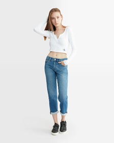 Slim Ribbed Long Sleeve Top, Bright White, hi-res
