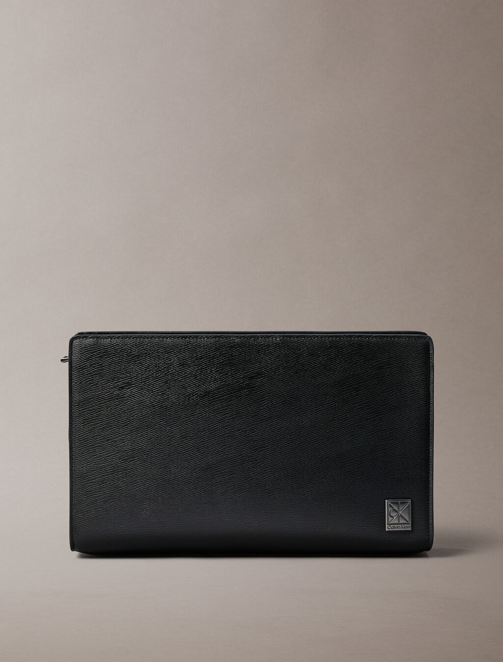 Saffiano Emblem Zip Pouch with Handle, Black, hi-res