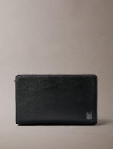 Saffiano Emblem Zip Pouch with Handle, Black, hi-res