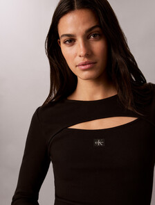Cut-Out Rib Top, Black, hi-res