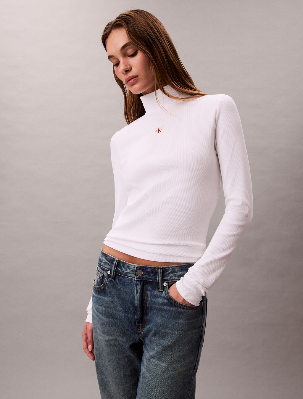 Ribbed Cotton Turtleneck Top, Brilliant White, hi-res