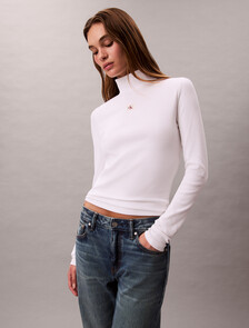 Ribbed Cotton Turtleneck Top, Brilliant White, hi-res