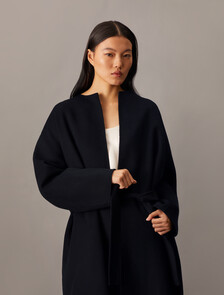 Cashmere Wool Blend Collarless Wrap Coat, Black Beauty, hi-res