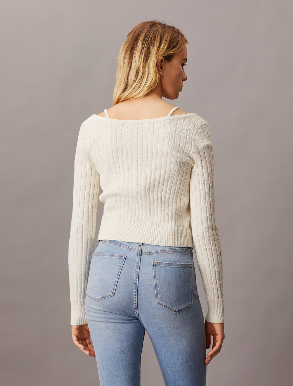 Sensual Strap Knit Cardigan, Ivory, hi-res