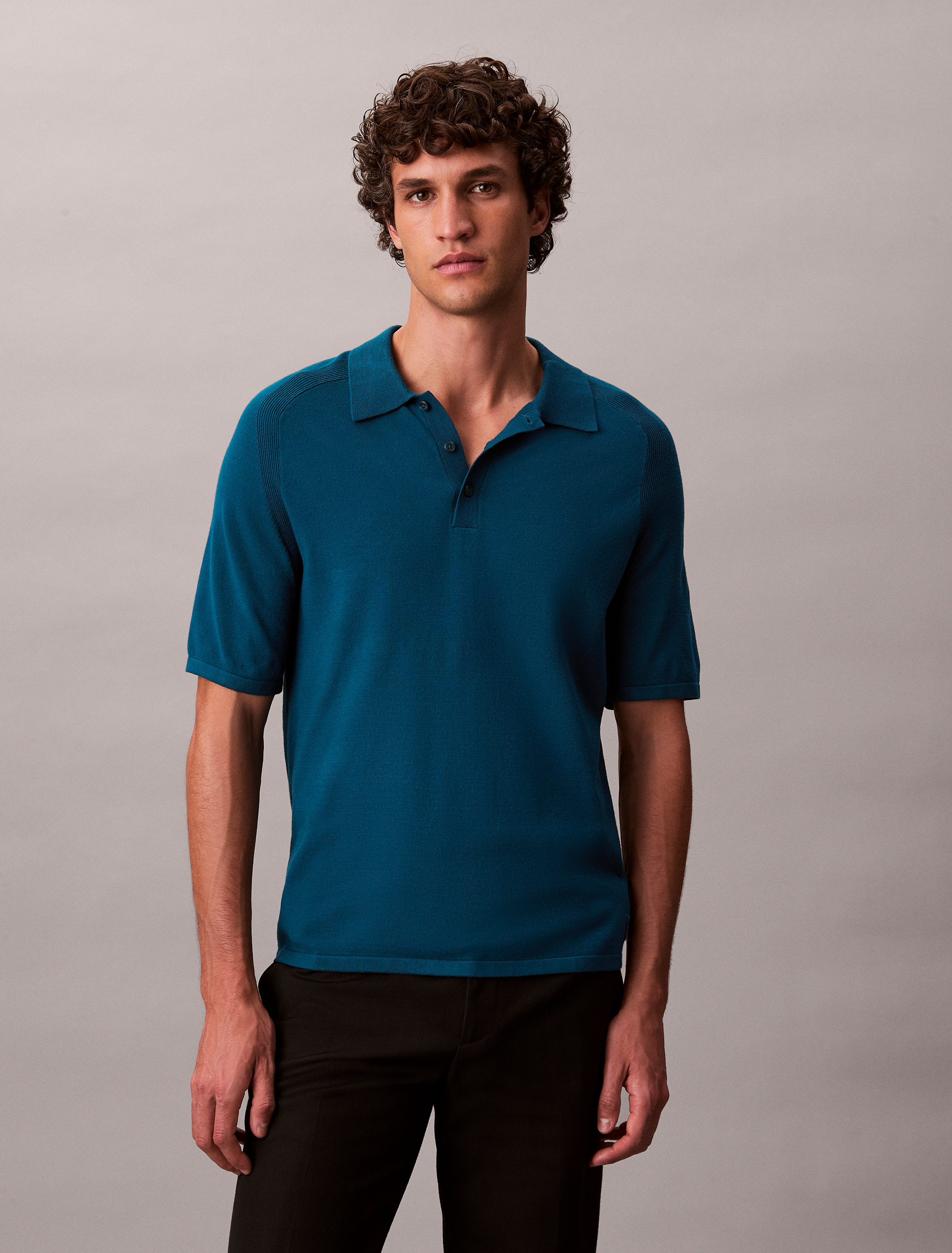 トップス 00s  polo scull swag y2k flexwitme Tech Knit Viscose Polo | blue | Calvin Klein Singapore