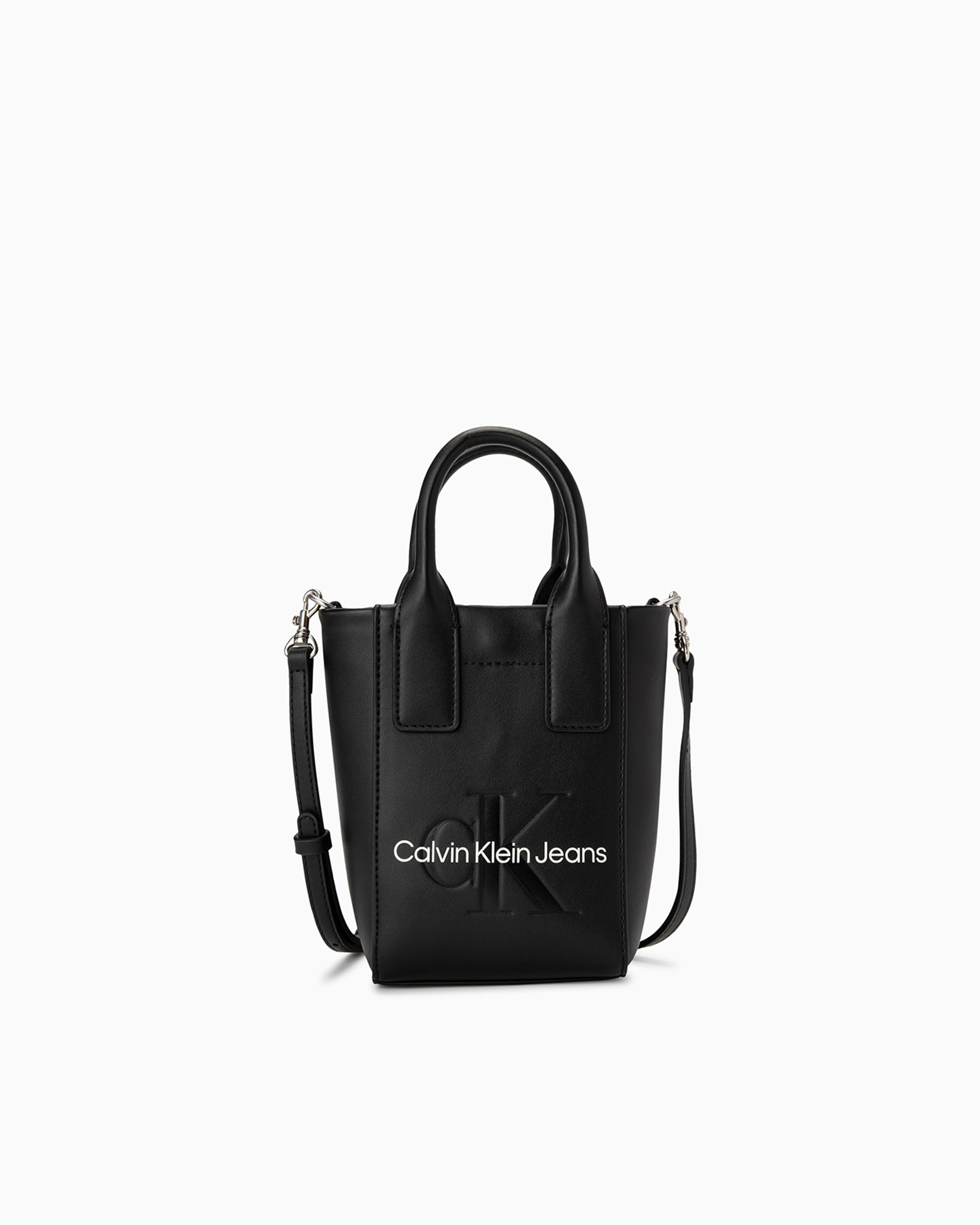 CKJ Sculpted Monogram Micro Tote, black